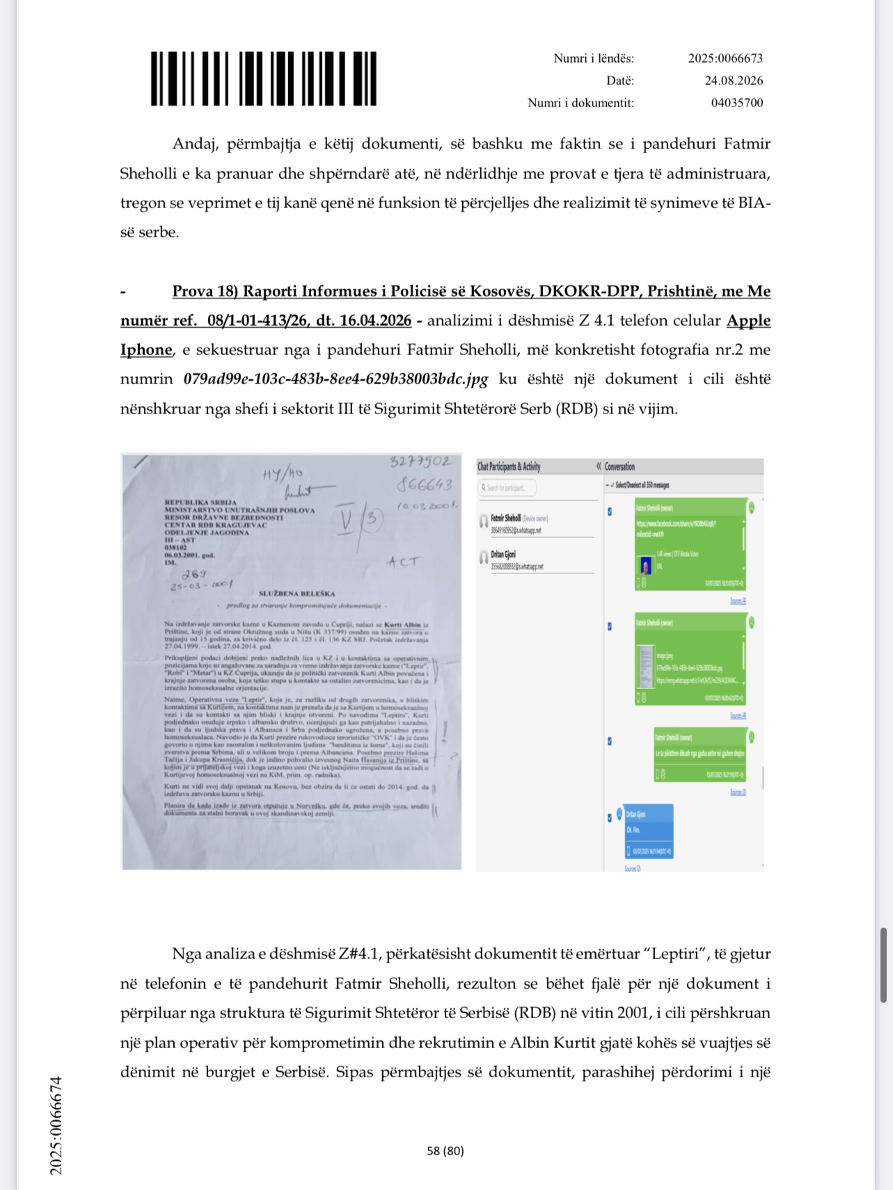 Ky është emri dhe mbiemri i personit nga Kumanova në dosjen e Shehollit  DOKUMENT 